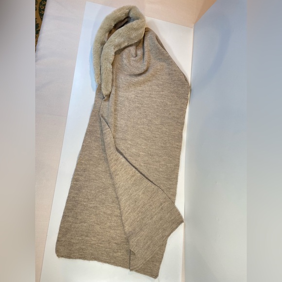 Nordstrom Italy Tan Head Wrap Scarf Winter Hat Brown Neck Warmer Fur Trim - Picture 2 of 12